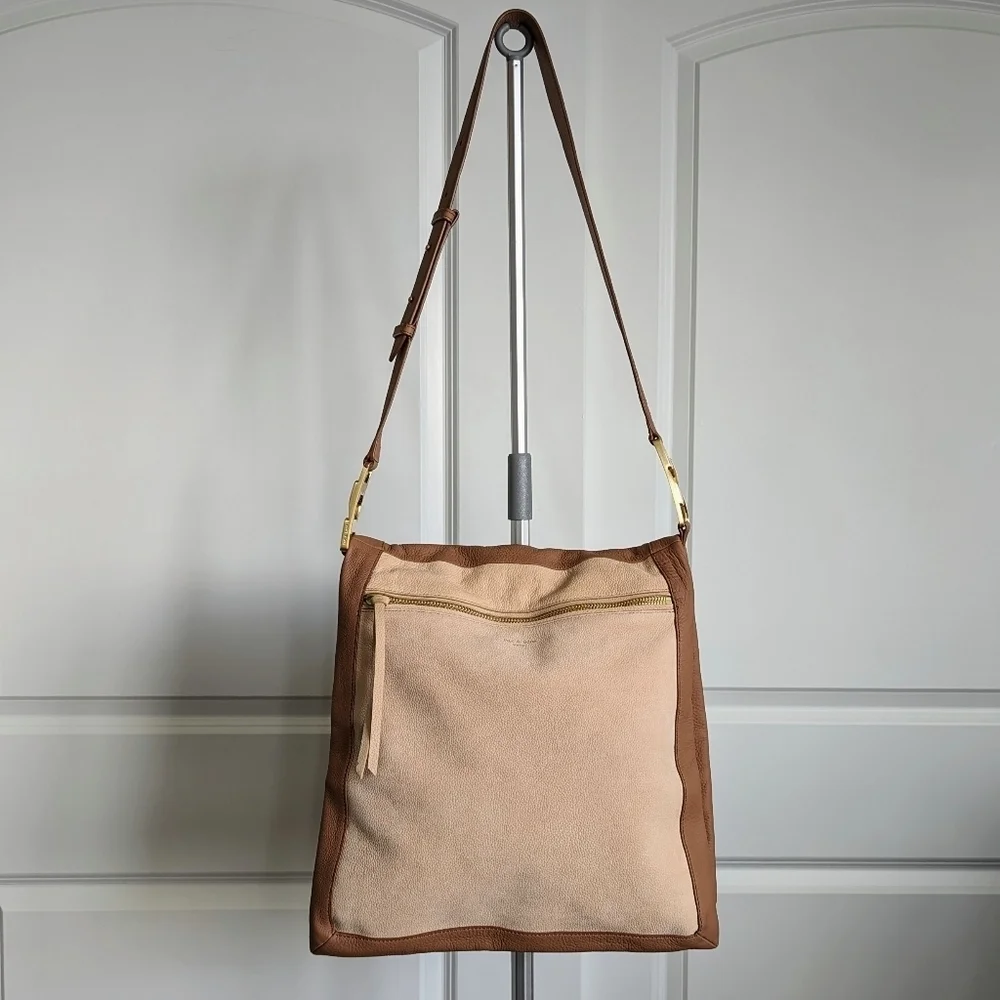 rag & bone Olympus Hobo Large Shoulder Pebbled Leather Nubuck Honey Beige NWOT